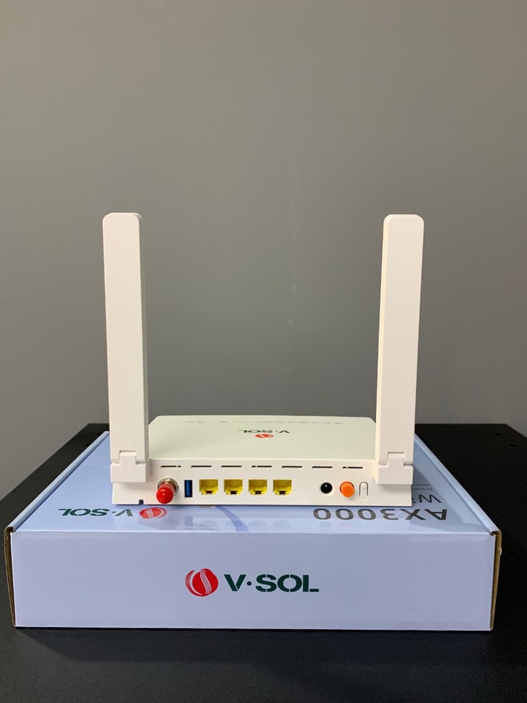 Onu V-sol Dual B 2.4/5 4Ge+1p+Catv+Wifi6 Ac G/Epon 2Antenas Blanca
