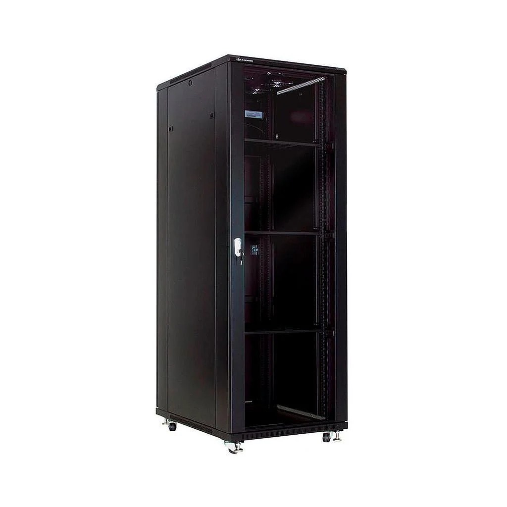 Gabinete de piso/42U de 1000mm-con 4 ventiladora, Pdu,1 bandeja puertas metalicas ranuradas.