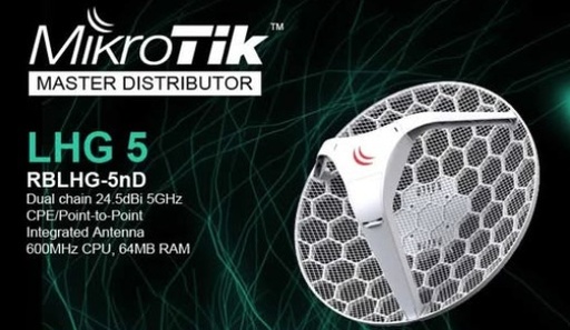 [LHG-5 Mikrotik] Mikrotik antena integrada CPE/punto a punto de 5 GHz de doble cadena de 24,5 dBi, CPU de 600 Mhz, 64 MB de RAM POE